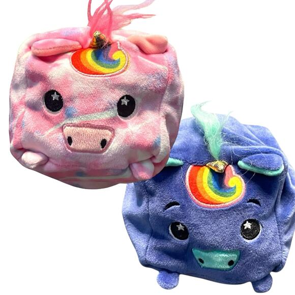 Moosh Moosh Plush Unicorn Reversible Raindrop Rainbow Squared Flip Em Animal 4" - Picture 8 of 10